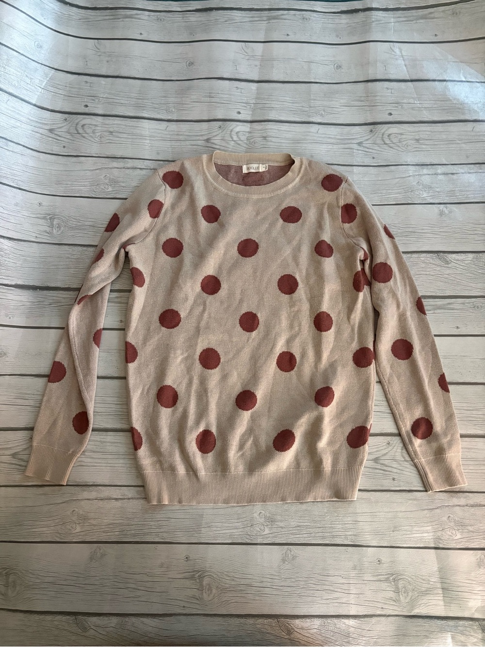 Roolee Cream Crewneck Sweater with Rust Polka Dots